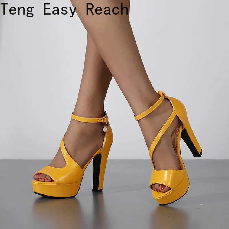 

Модные летние туфли с открытым носком для женщин; Сандалии на высоком каблуке; Сандалии на платформе с застежкой; Цвет желтый, белый, красный...