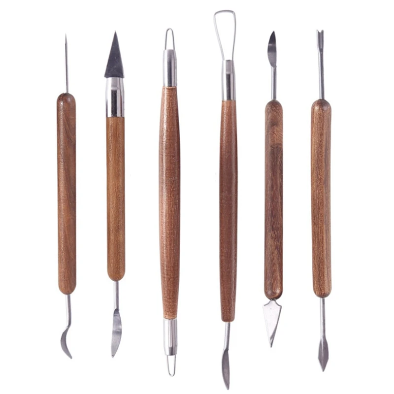 

6Pcs/Set Wooden Handle Wax Ceramic Modeling Clay Sculpture Carving Tools Set DIY Polymer Shapers Clay Arts Crafts Tools