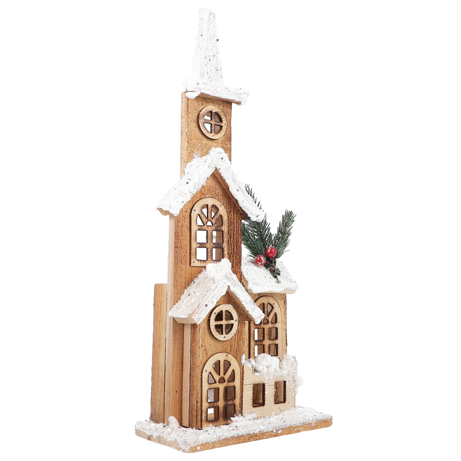 

Housechristmas Decor Wooden Glowing Castle Light Ornamentwood Festival Party Led Luminous Scene Figurine