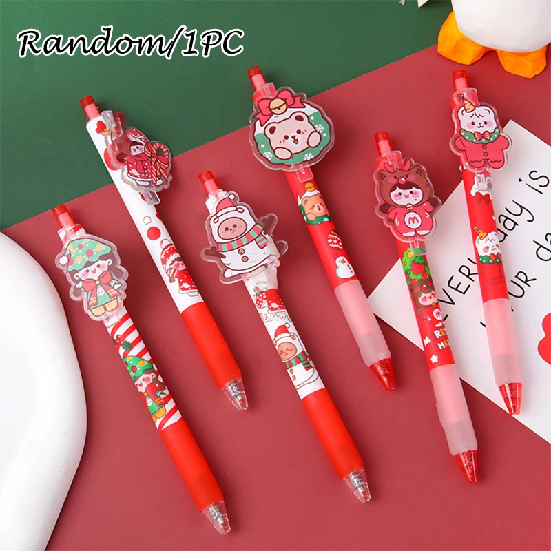 

Кавайная Рождественская Выдвижная гелевая ручка 0,5 мм, черная ручка для подписи, милые ручки с Санта Клаусом, снежинками, рождественский под...