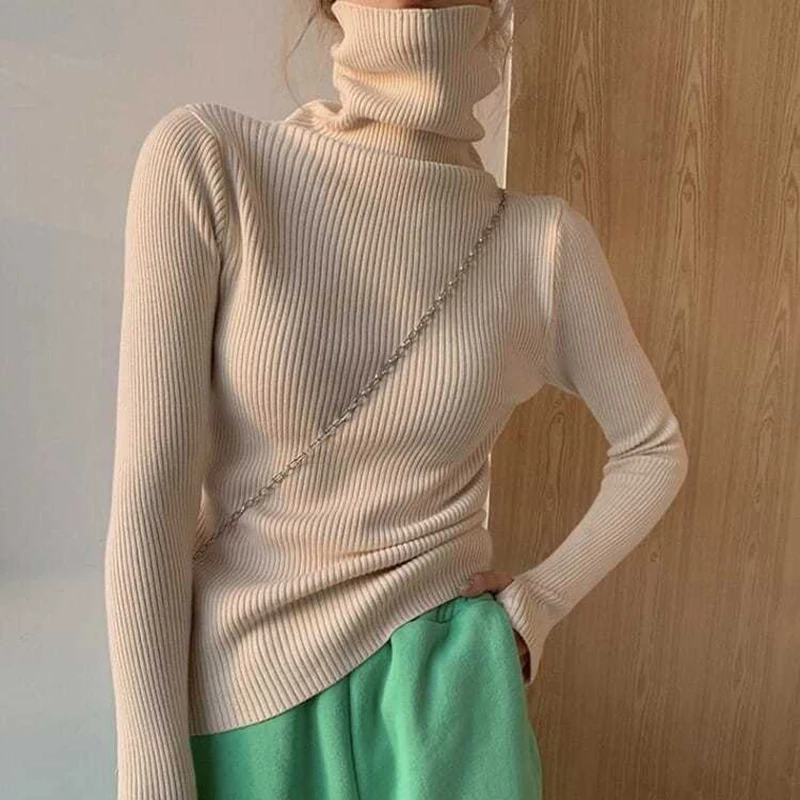 

Rimocy Autumn Winter Women's Turtleneck Sweater 2021 Soft Warm Slim-fit Sweaters Woman High Elastic Solid Bottoming Top Ladies