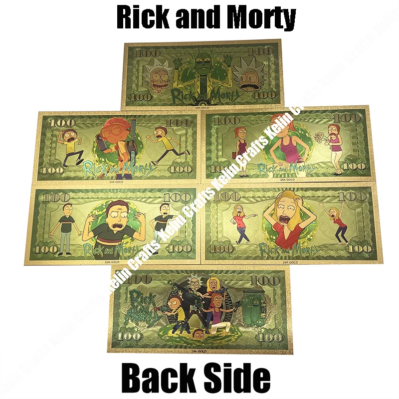 Розничная продажа золотых банкнот Рик и мертвец из аниме «R & M», приглашения на золотые карты из мультфильма для детей, рождественские подарки на день рождения