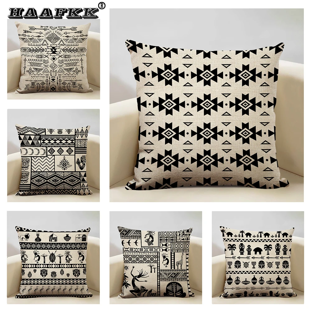 Декоративный чехол для подушки в африканском стиле, декоративная подушка для дивана, 45x45 см, льняная, для спальни, домашнего декора