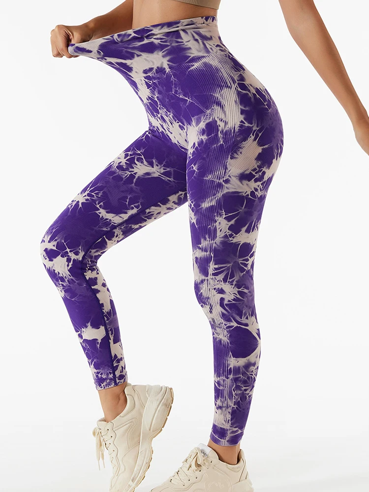 Women Yoga Leggings Seamless Fitness High Waist Fashion Tie Dye Printed Leggings Push Up Sports Workout Running Legging Femme
