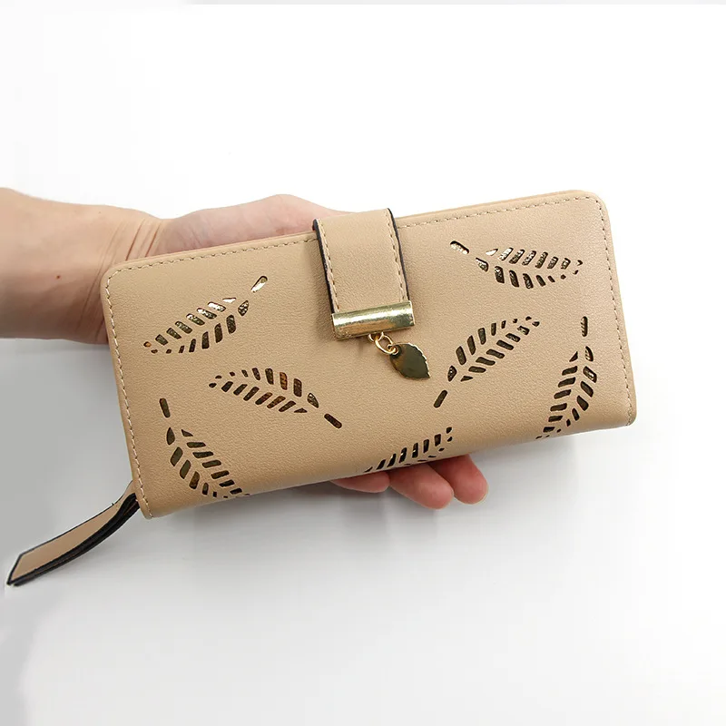 New Leaf Hollowed-out Long Zipper Purse Women Zero Mobile Phone Bag Women's Handbag Zero Purse