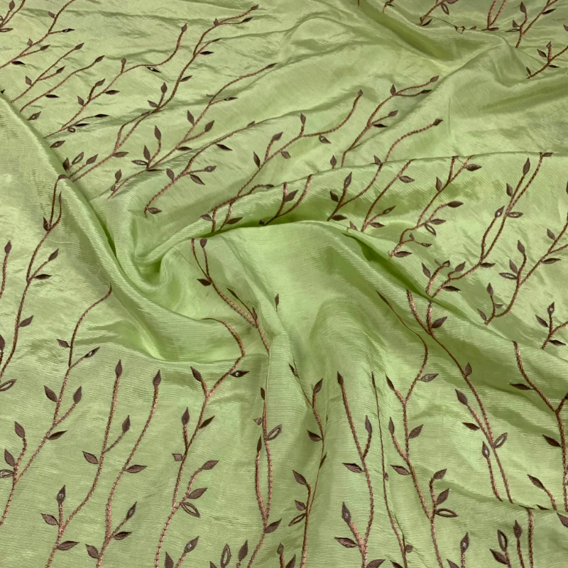 Skirt Embroidered Apple Green Mulberry Silk Fabric Spring and Summer Dress Hanfu Dress Cheongsam Stitching