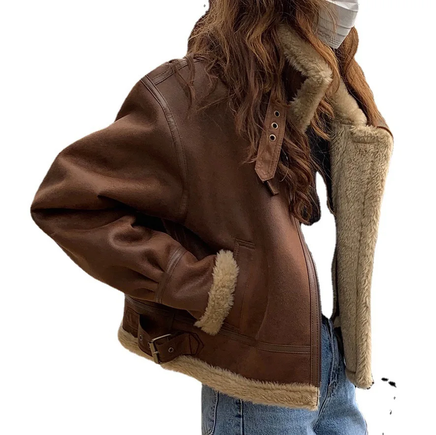 

Lamb Wool Coat Women's Short Winter Korean Style Loose All-Matching Thickened Fur Integrated Deerskin Velvet Jacket