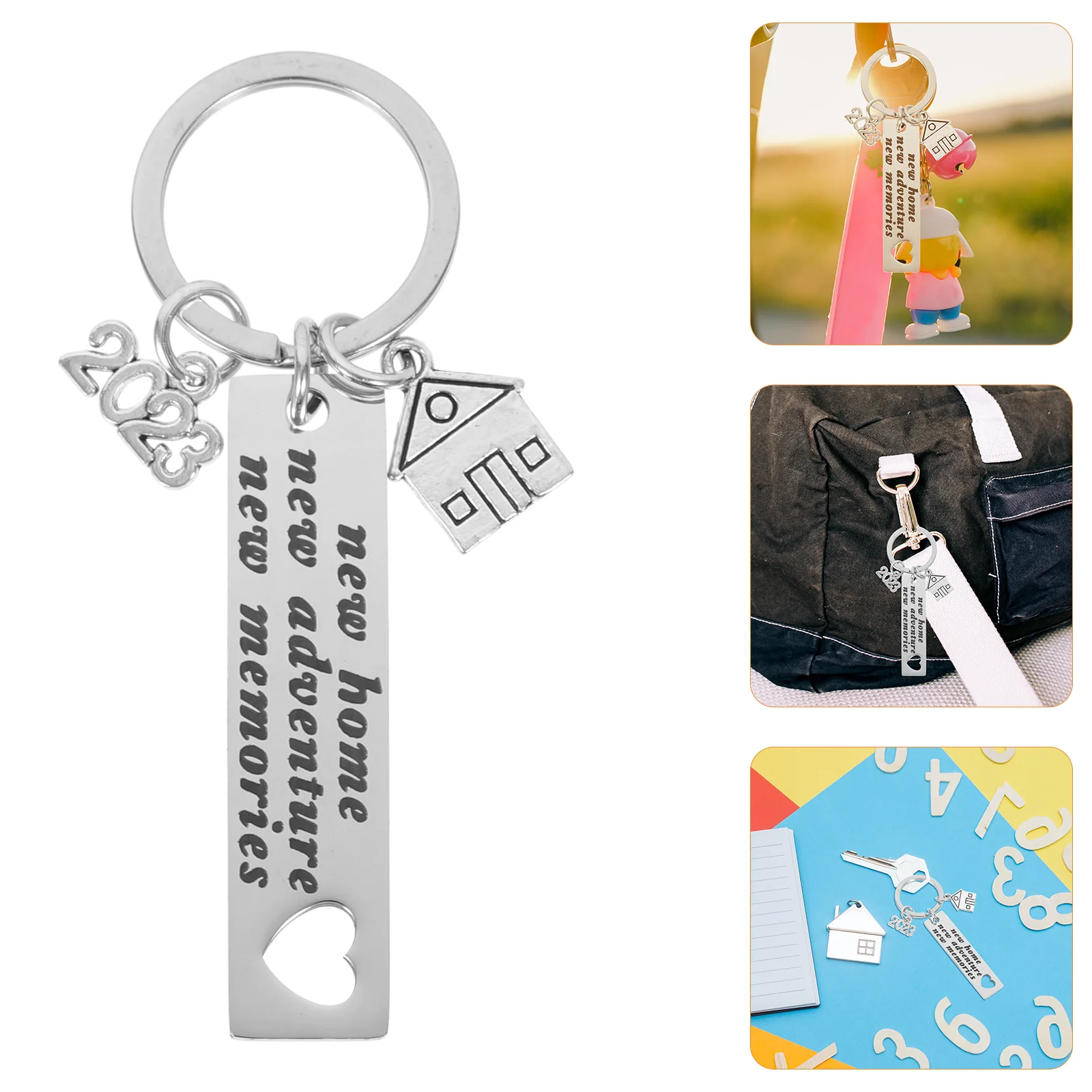 

2 Pcs Stainless Steel Keychain Housewarming Bag Ornament Supplies 5X1.2CM Decor Rings Pendant Silver Lovers