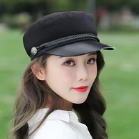 womens hat flat cap military spring autumn linen leather octagonal beret cap solid color flat top trucker captain hats female