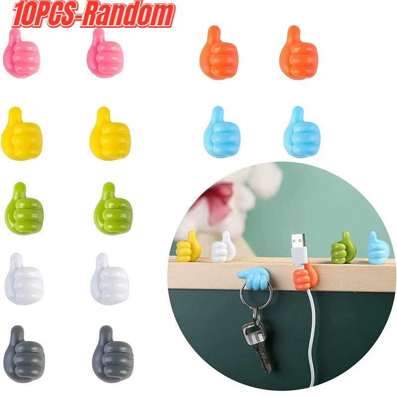 

10pcs Thumb Wall Hooks for Hanging Self Adhesive Thumb Cable Organizer Clips Silicone No Punching Key Hook Holder Wall Hangers