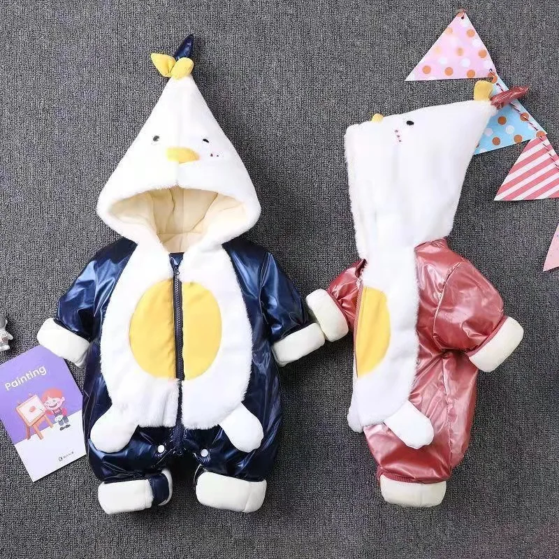

Infant Kids Thick Zipper Hooded Jumpsuits Clothes 0-24m Winter Baby Boys And Girls Warm Quilted Cute Bear Long Sleeve Rompers