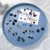 simple 2022 blue multiple earrings for women korea blue geometric metal drop earrings acrylic resin fashion earrings jewelry