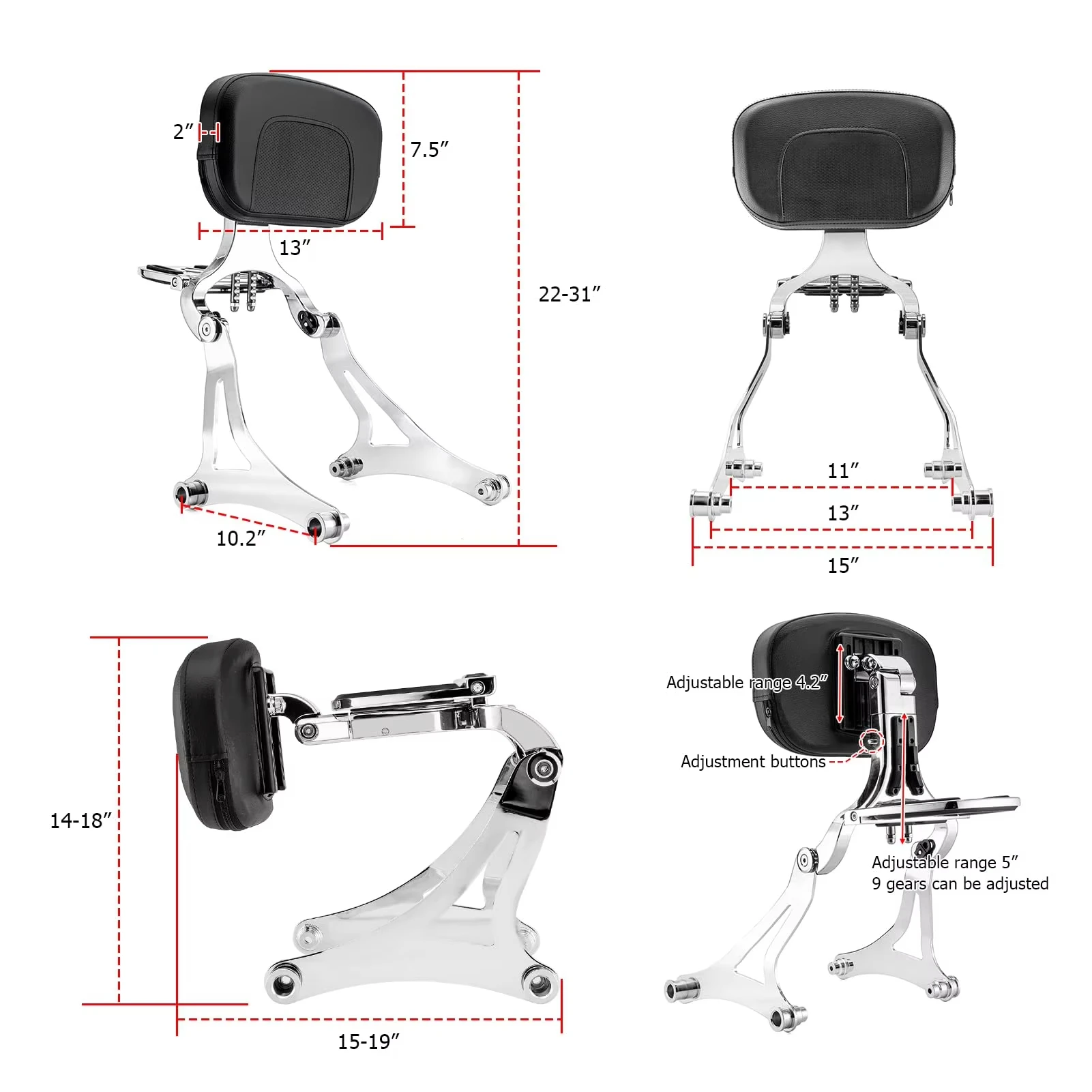 Фото Регулируемая спинка Sissy Bar для Indian Chieftain Dark Horse Vintage Challenger Springfield Roadmaster Classic Elite 2014-2024 №3