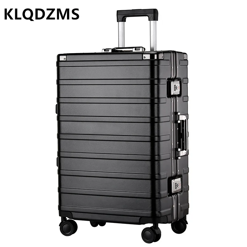 KLQDZMS New Fashion Horizontal Strip Luggage Aluminum Frame Compression 20 Inch Boarding Box 24 Inch Business Trolley Suitcase
