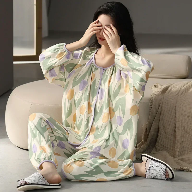 Комплект пижамный женский атласный из 2 предметов хлопковые штаны с длинным