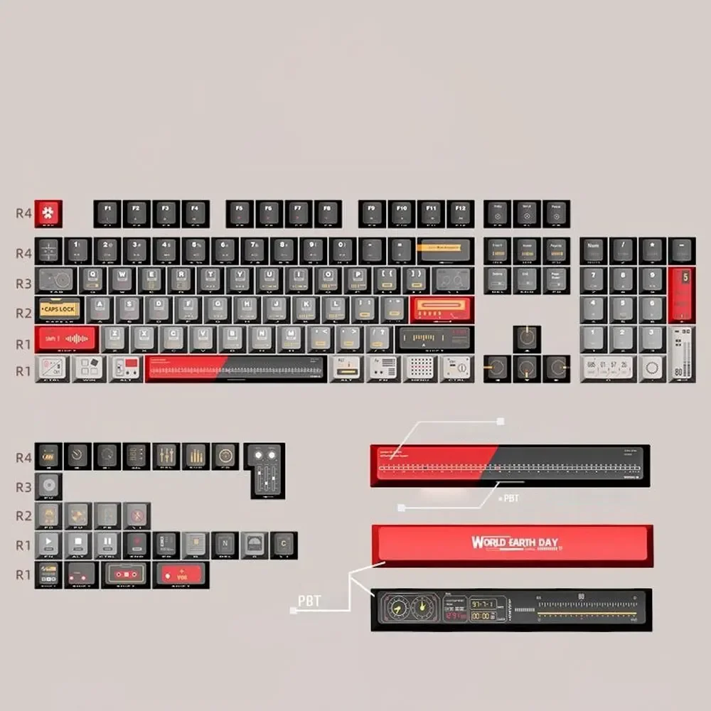 Механическая клавиатура с 132 клавишами боковыми буквами высотой вишни PBT