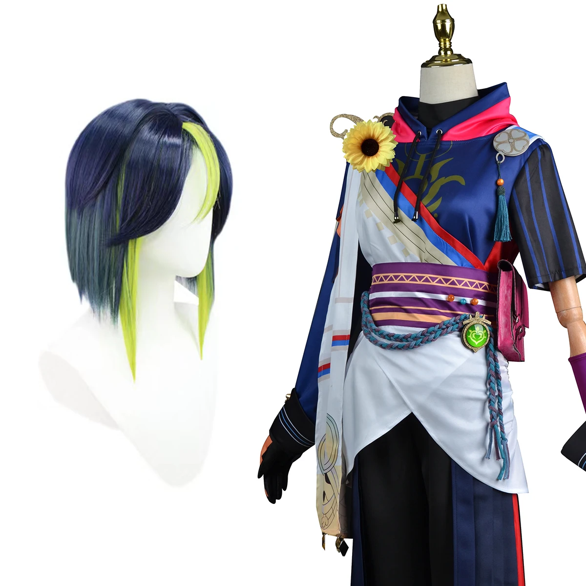 

HOLOUN Genshin Impact Tighnari Game Anime Cosplay Costume Wig Fake Hair Ears Halloween Christmas Drag Party Gift