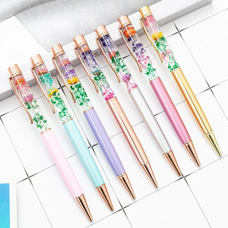 

1PCS Round bead luxury pen Kawaii spot new immortal flower series into the ink pen school office stationery metal gift pen