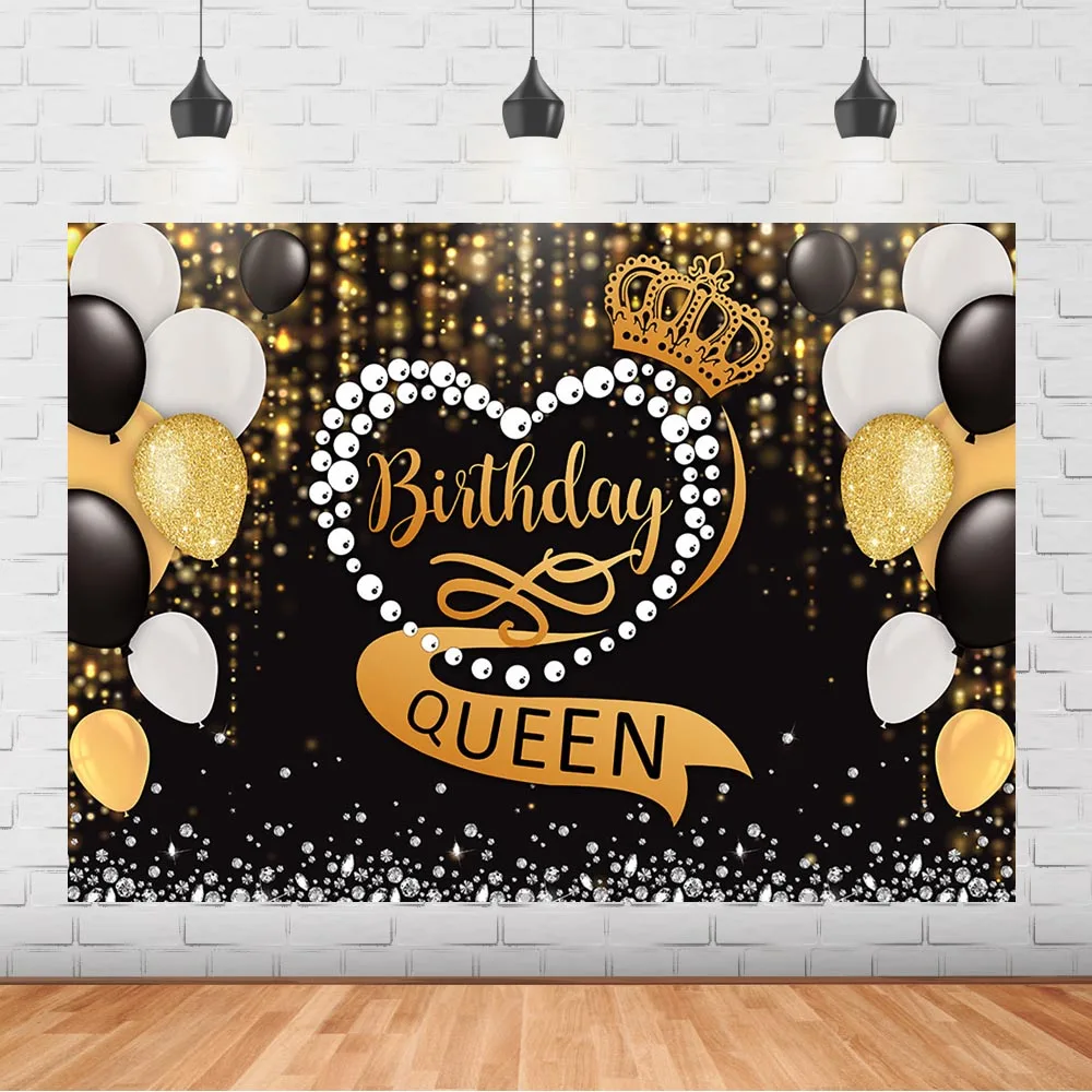 

Золотая королева день рождения фон черные золотые блестящие шары для взрослых женщин День рождения Алмазная вечерние НКА Декор реквизиты д...