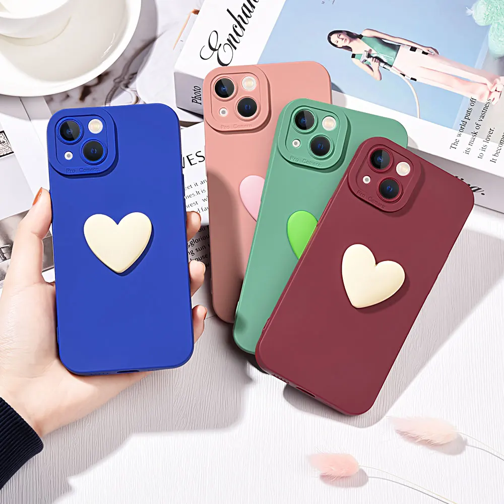 

3D heart shape phone case For iphone 13 12 11 pro max cute Lovely Soft phone protective cover funda For iphone 13 11 12 pro max