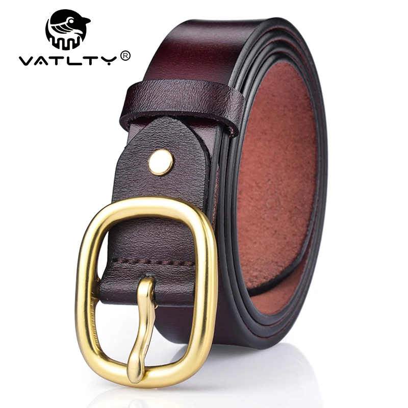 VATLTY New 2.8cm Women's Leather Belt Natural Cowhide Solid Alloy Buckle Black Thin Belt Female Jeans Trousers Girdles Waistband