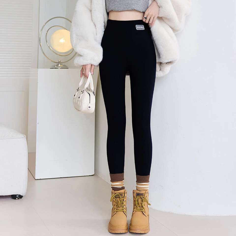 Женские зимние леггинсы с флисовой подкладкой трикотажные облегающие