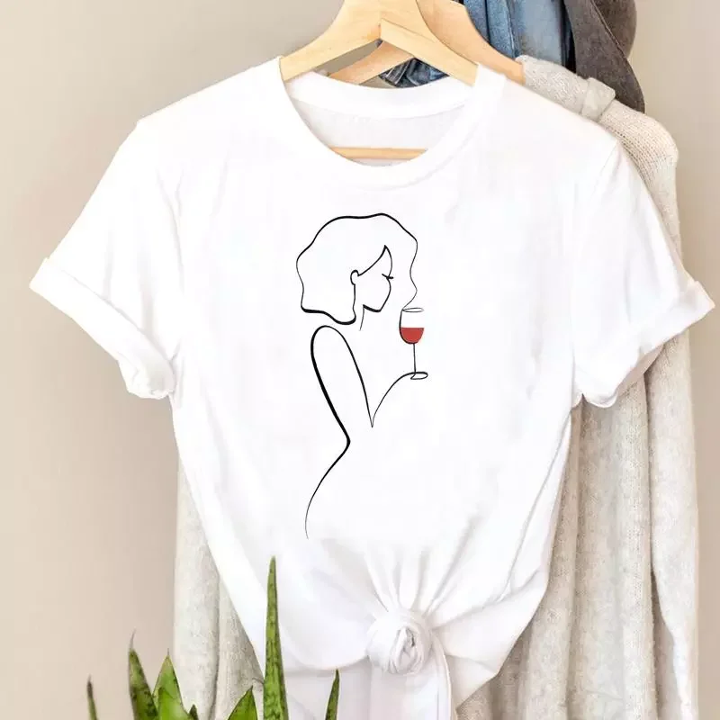 

T-shirts Tee Fashion Clothes Short Sleeve Women Ladies Tshirt Top Wine Style Trend Printing Lady Print Female Graphic T-Shirt