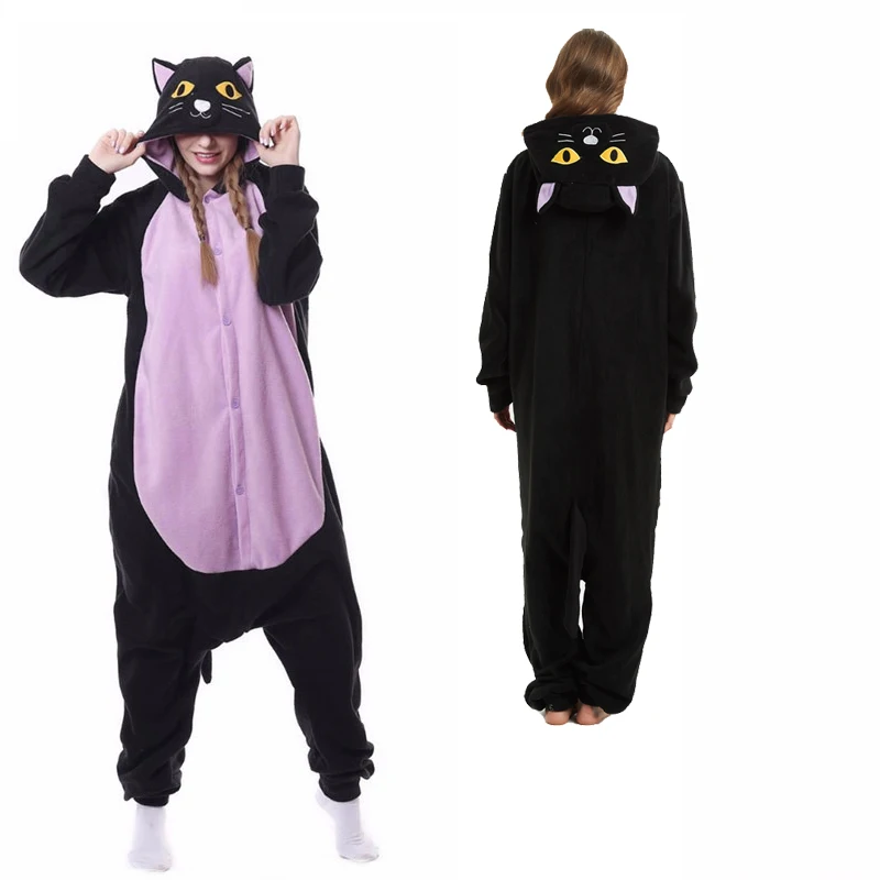 

Anime Pajamas Midnight Cat Onesie Women Kigurumi For Adults Men Cartoon Fleece One-Piece Pijamas Cosplay Costume Gift Halloween