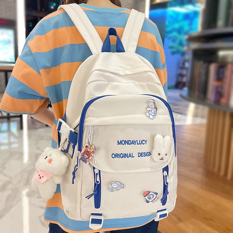 

Модный милый женский рюкзак для колледжа, Женский студенческий рюкзак с значком и булавкой, дорожная Милая школьная сумка для девочек, женская сумка для ноутбука