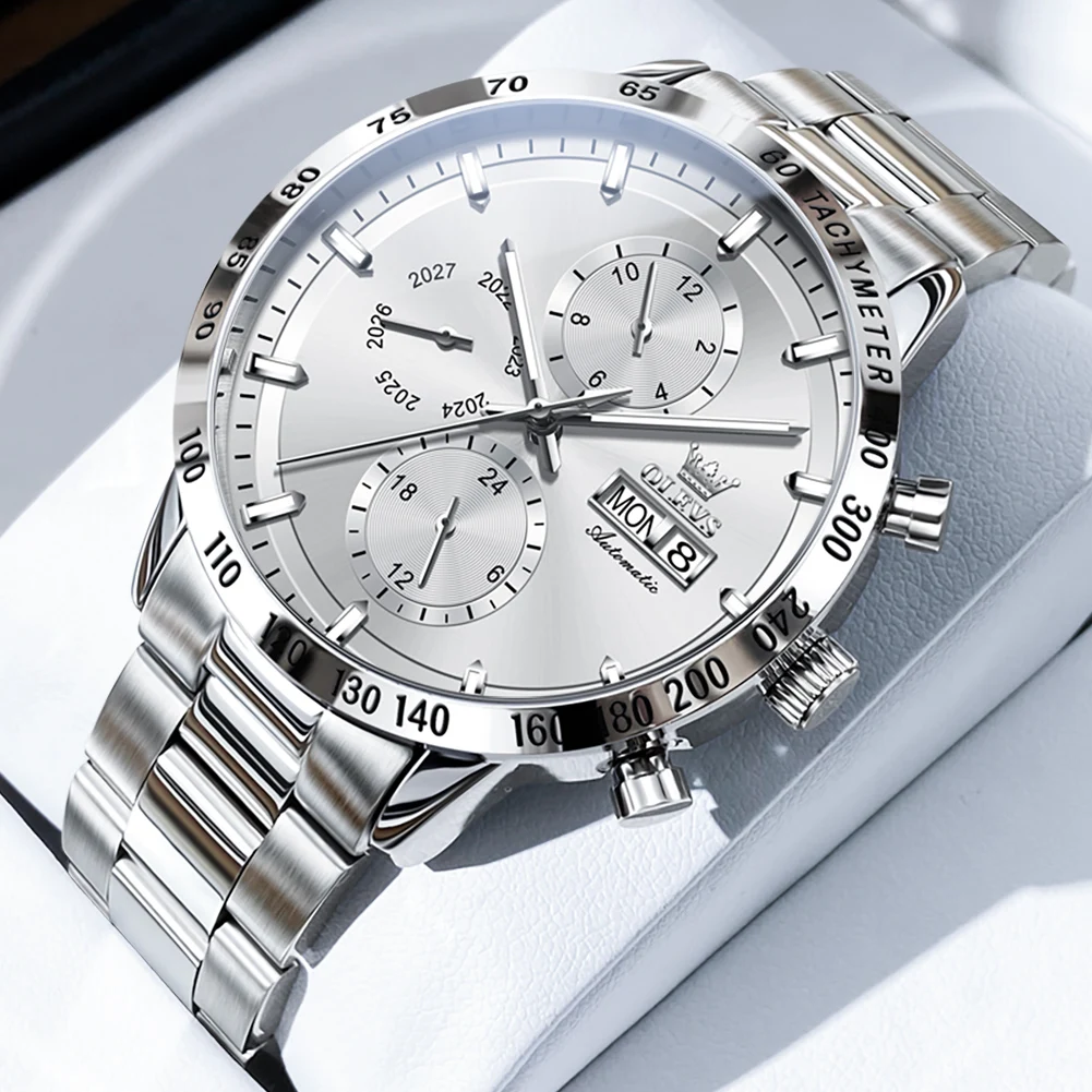 Мужские Водонепроницаемые механические часы с вечным календарем из нержавеющей