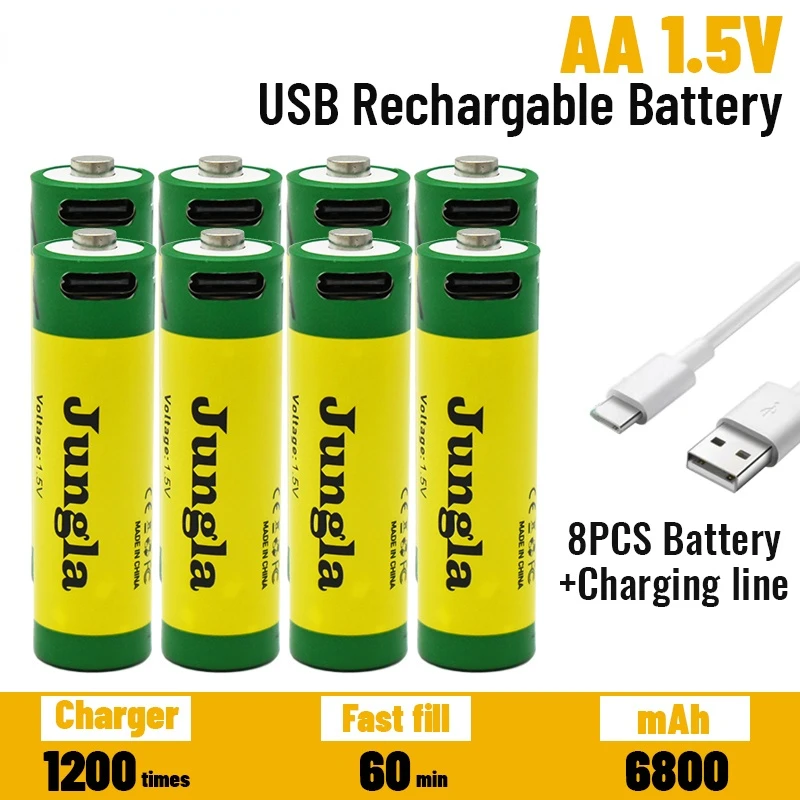 

Fast charging 1.5V AA lithium ion battery with 6800mah capacity and USB rechargeable lithium USB battery for toy keyboard
