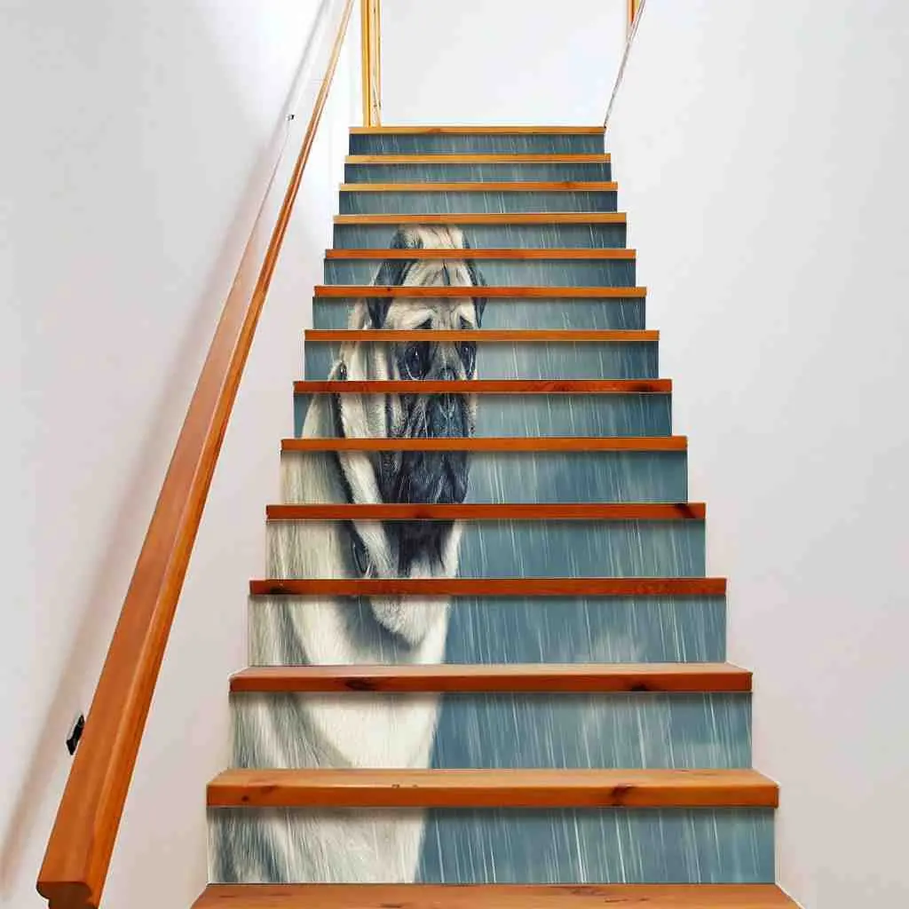 

Наклейки на лестницы для собак, наклейки со съемным изображением мопса, лестницы для домашних питомцев, Декоративные самоклеящиеся
