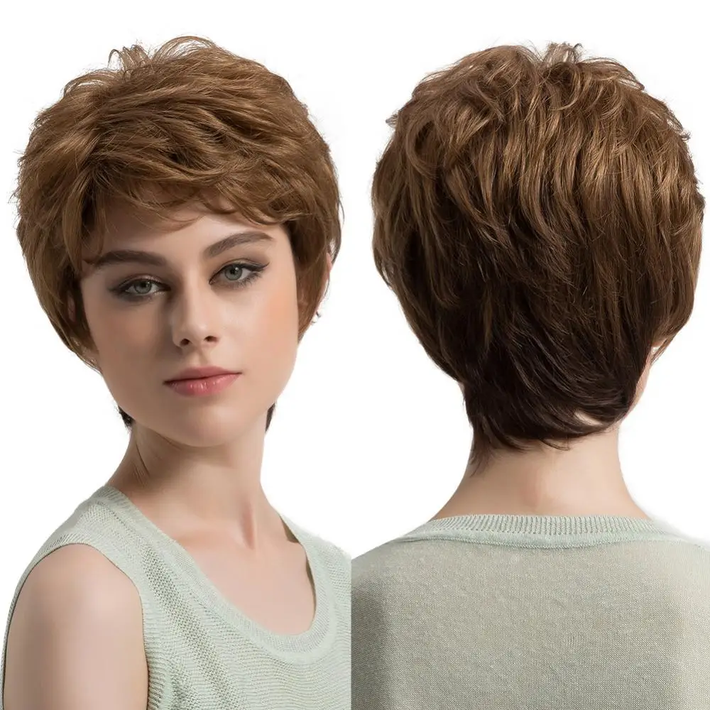 Короткие коричневые синтетические парики фея Натуральные Прямые искусственные