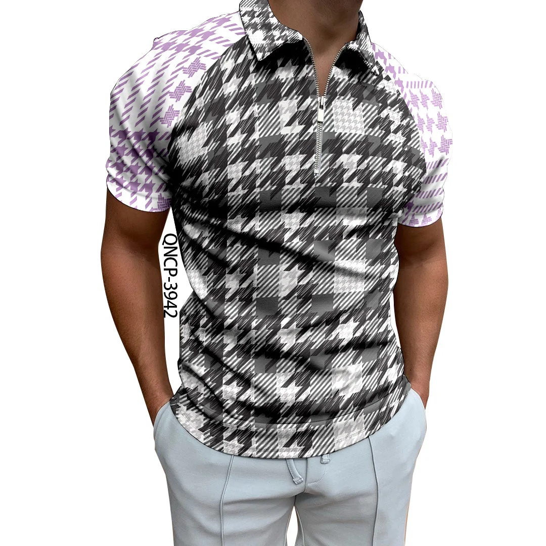 

Мужская футболка-поло на молнии, с коротким рукавом