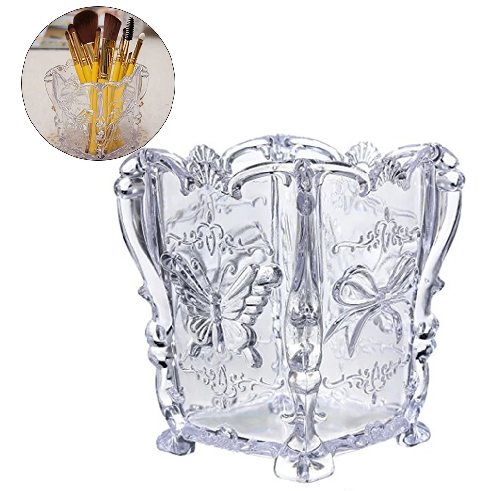 

Carved Makeup Brush Holder Organizer Vintage Brushes Storage Pen Storage Box ( Transparent )