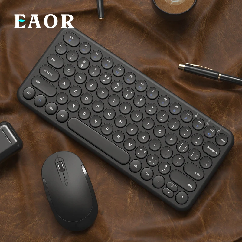 

EAOR 78-key Portable Silent Wireless Keyboard Mouse Combo Retro Round Keycap Mini Office Keyboard Set for Laptop Desktop Macbook