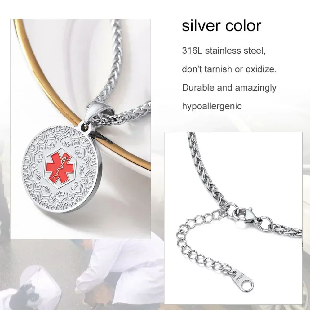 Ожерелье с подвеской из нержавеющей стали для медицинского оповещения мужчин и