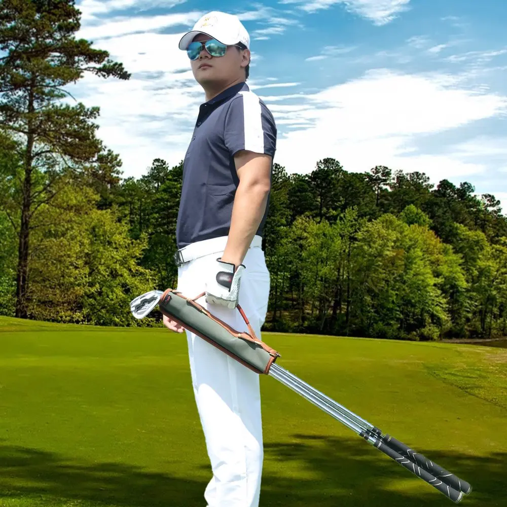 Canvas Leather Golf Clubs Carrier Driving Range Holster Range Bag Strap Pack Green