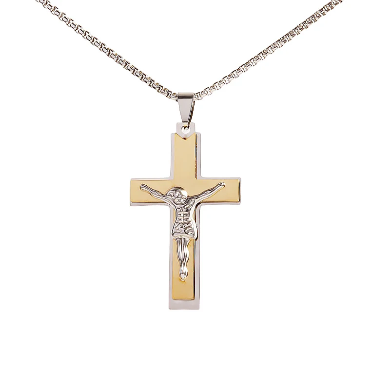 

New Stainless Steel Fashion Classic Christian Jesus Cross Pendant Religious Prayer Amulet Necklace Jewelry for Men and Women