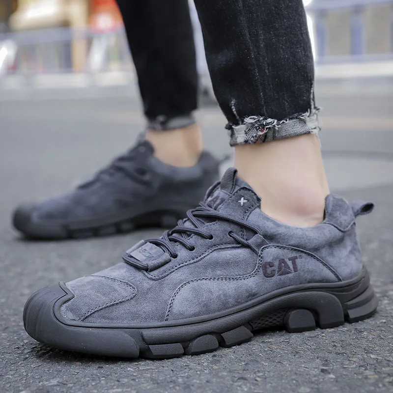 HIKEUP Men's Casual Leather Shoes Toe Workwear Shoes Trendy Pigskin CAT Suede Non-slip Sole Comfort Stable and Hard-wearing