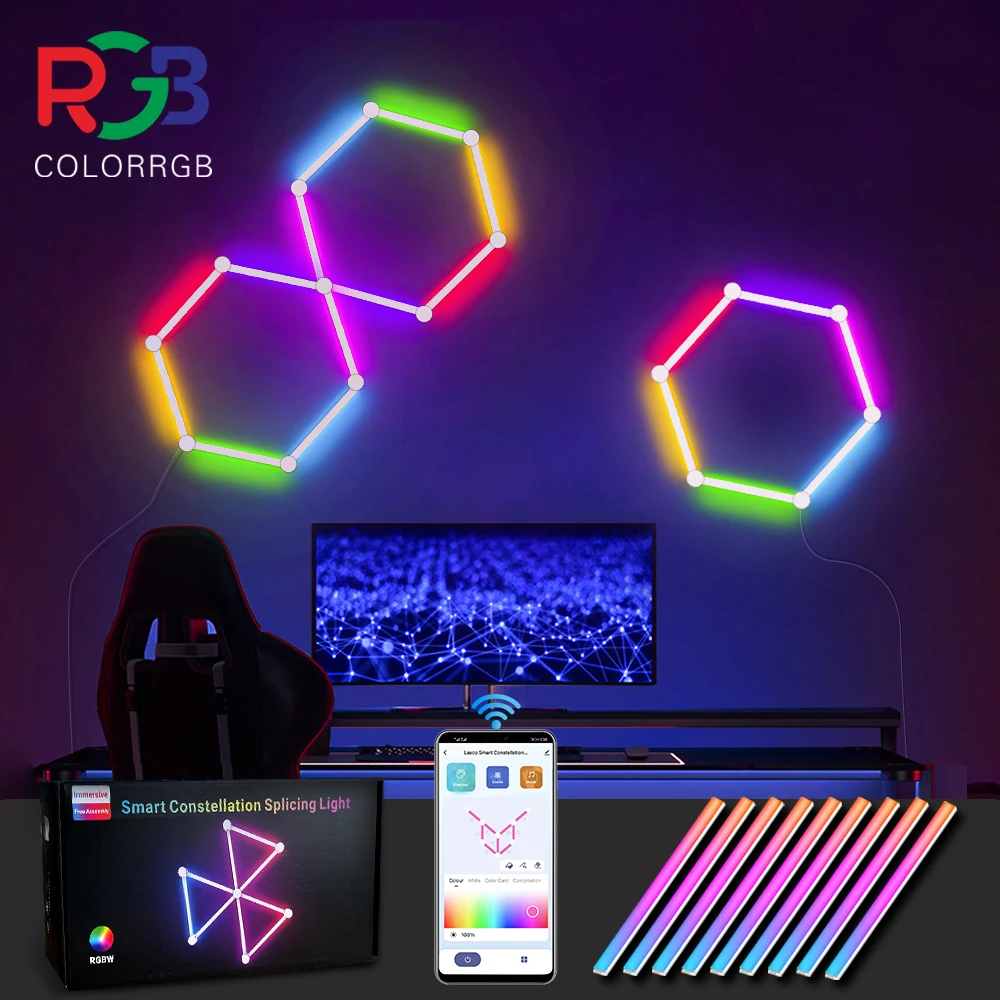 9PCS WIFI LED Smart Wall Light RGBIC DIY Atmosphere Night Light APP Music Rhythm TV Backlight Bedroom Game Room Decoration