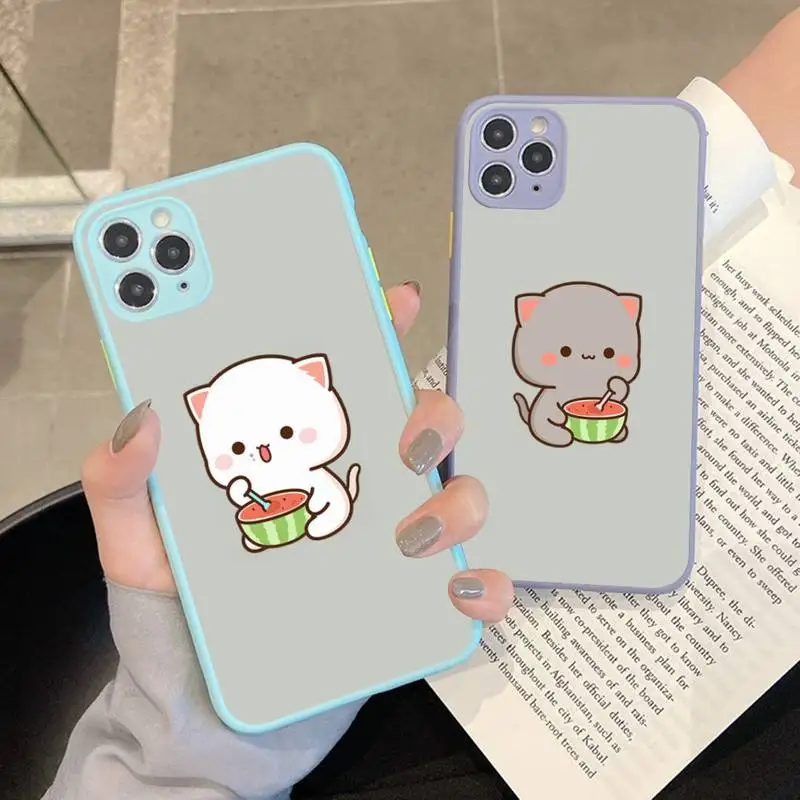 

Yinuoda Fun Cartoon Peach Mochi Cat Phone Case for iPhone X XR XS 7 8 Plus 11 12 13 pro MAX 13mini Translucent Matte Case