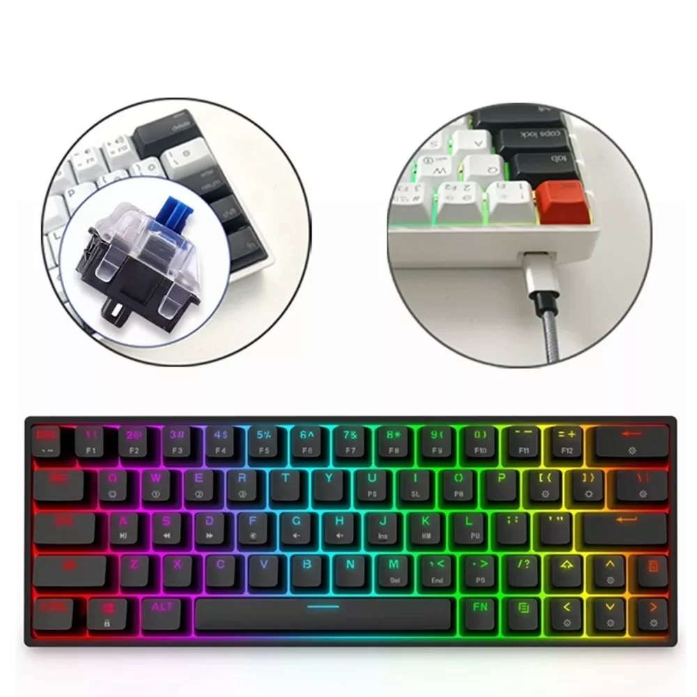 

Игровая механическая клавиатура GK64, проводная программируемая игровая клавиатура с 64 клавишами, RGB подсветка для ПК/WIN GK61, 2022