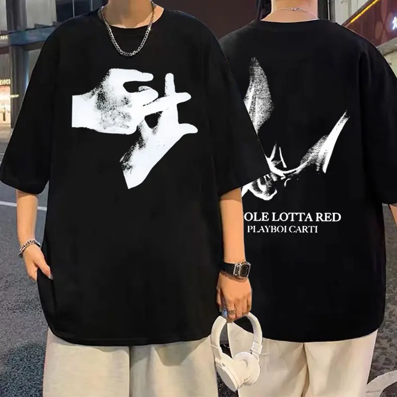 

Playboi Carti Men Women Hip Hop T-shirts Whole Lotta Red Music Devil Double Sided Graphic T Shirt Male Vintage Tshirt