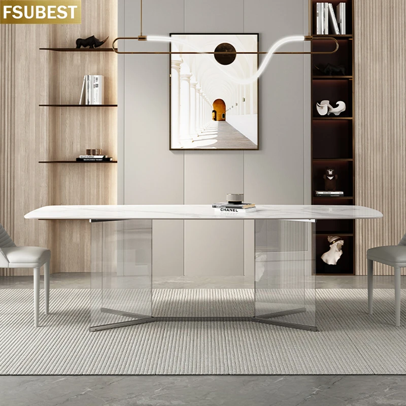 

FSUBEST, бесплатная доставка, Скандинавская каменная плита, кухонный обеденный стол и 4 стула, Прозрачная основа для столов, стул, домашняя мебе...