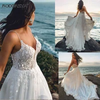 chiffon romantic beach wedding dress lace appliques vestidos de noiva flowy sweep train bride gown backless custom made