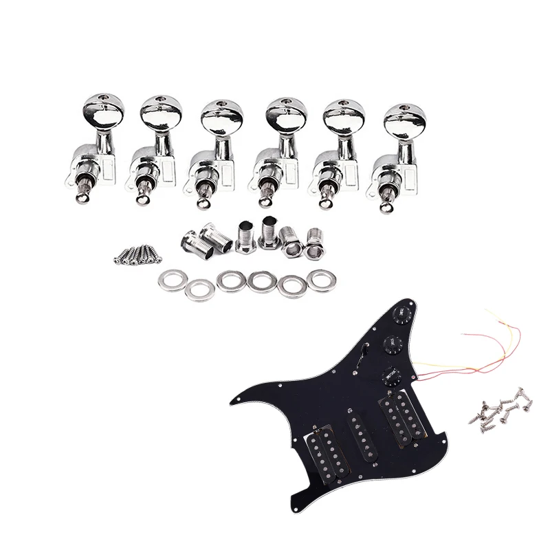 

Electric Guitar String Quasi-Stringter Silver 6 Right-Hand Tuner String 6R & Loaded Prewired Electric Guitar Pickguard 11 Hole H
