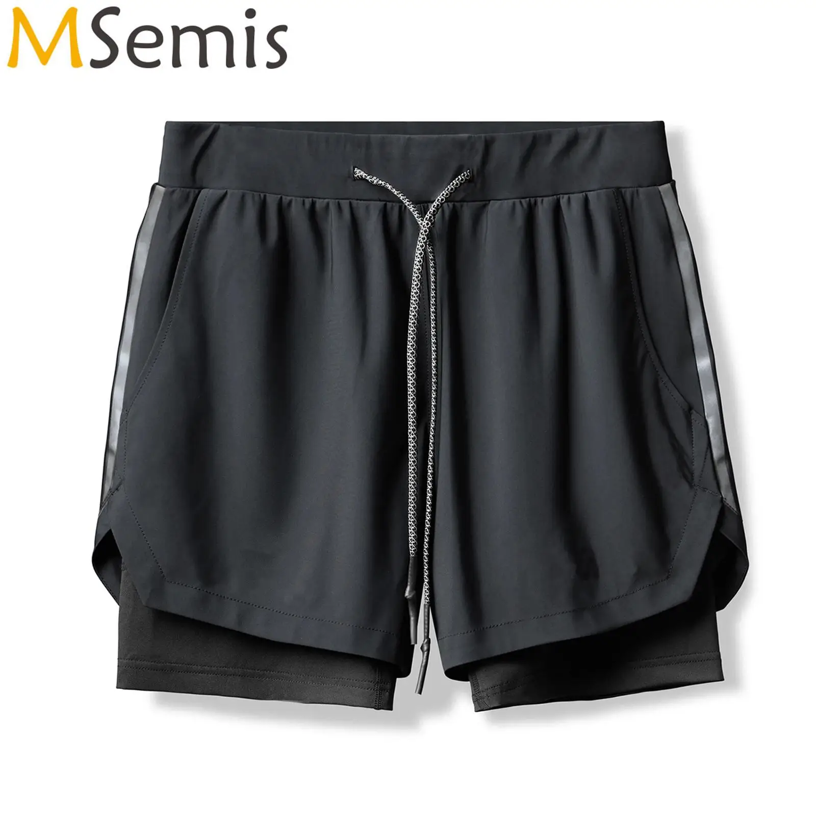 

Mens Running Shorts Double Layers Athletic Shorts Quick Dry Pockets Drawstring Short Pants Basketball Swim Trunks Gym Fitness