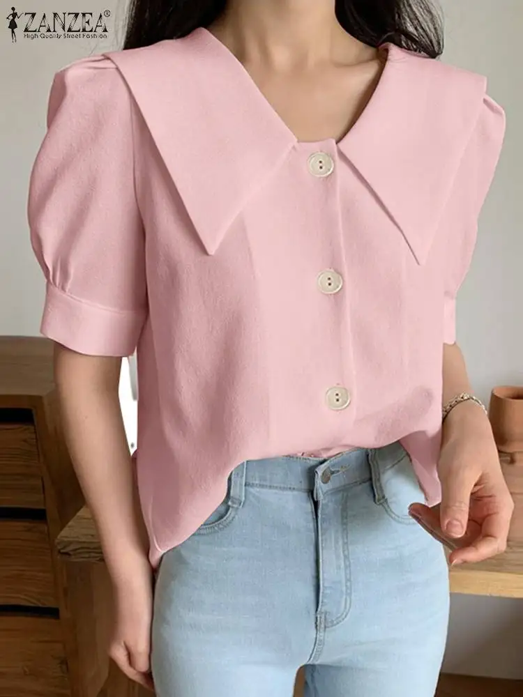 

Блузка ZANZEA женская с полурукавами-фонариками, элегантная однобортная Модная рубашка с лацканами, лето 2022