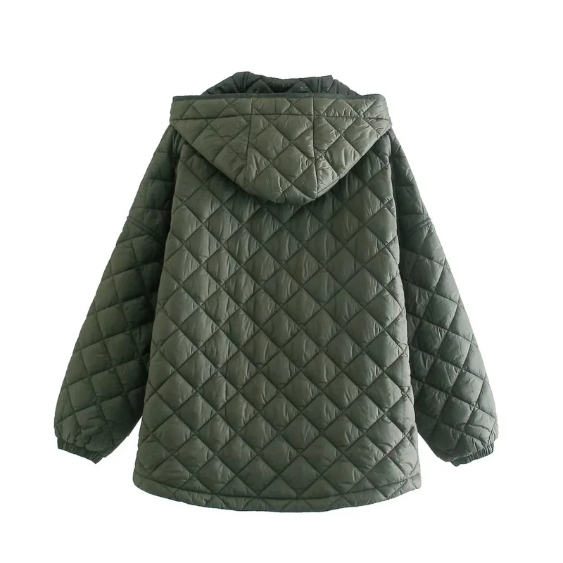 Street Solid Color Hooded Jacket Jacket 2023 Autumn and Winter New Women's Loose and Thin Single-breasted Casual Cotton Jacket